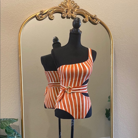 Vince Camuto Swim Papaya One Shoulder Wrap One-Piece Retro Swimsuit Size 6 - Picture 8 of 12